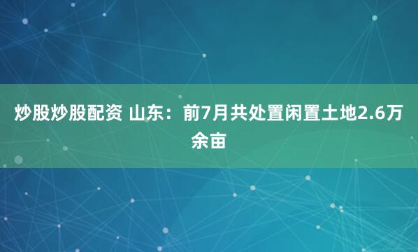 炒股炒股配资 山东：前7月共处置闲置土地2.6万余亩