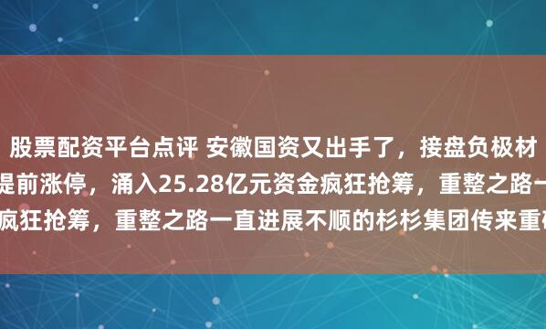 股票配资平台点评 安徽国资又出手了，接盘负极材料龙头杉杉股份，股价提前涨停，涌入25.28亿元资金疯狂抢筹，重整之路一直进展不顺的杉杉集团传来重磅消息！